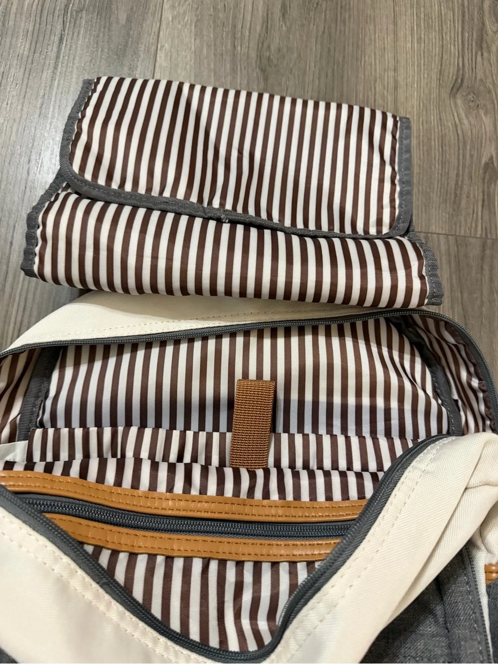 Canvas Two-Tone Gray & Cream Backpack with Tan Accents
